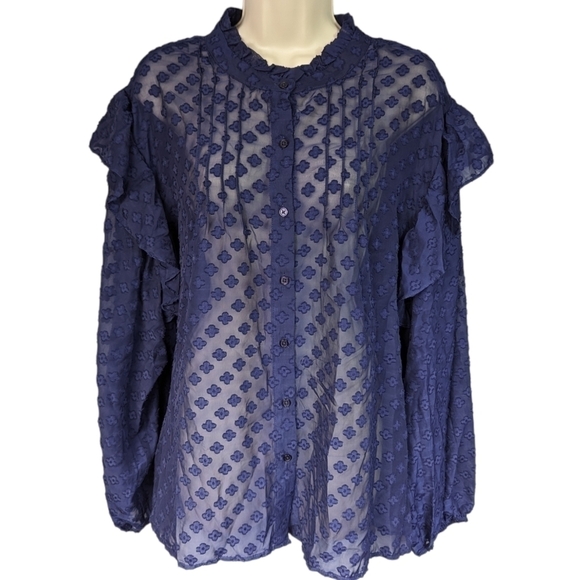 Ophelia Roe NWT Chiffon Ruffle Sleeve Top Sz  3X - Picture 1 of 13